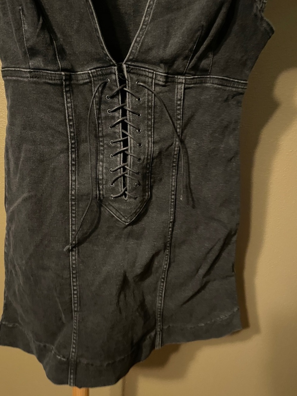 NWOT Free People Dark Denim Mini Dress with Deep V Neck - Picture 7 of 7